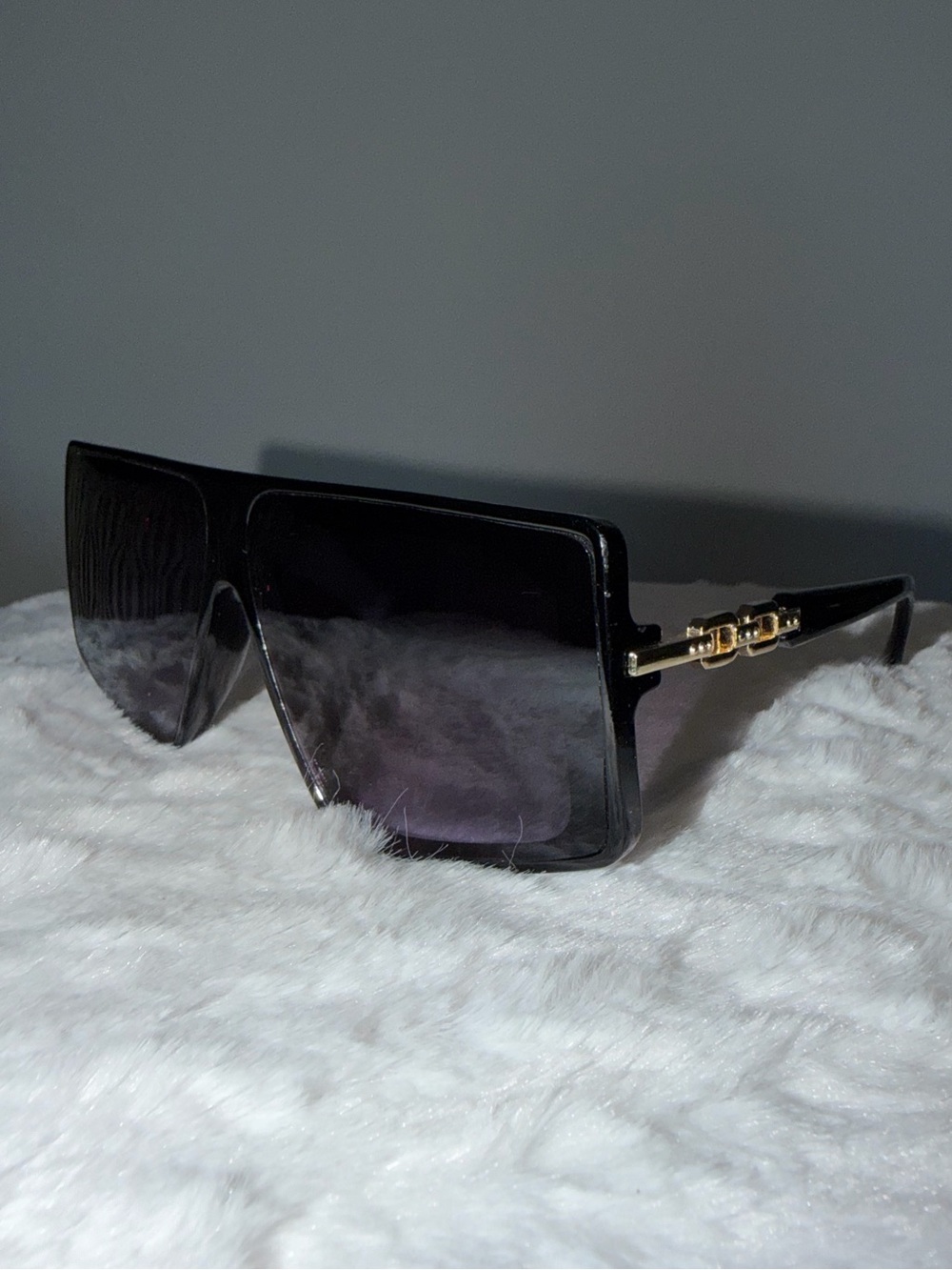 Black Oversized Shield Sunglasses with Gold Accent